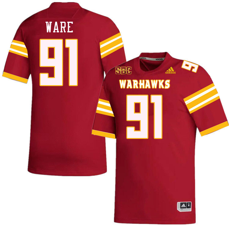 #91 Amarion Ware Louisiana-Monroe Warhawks College Football Jerseys Stitched-Red